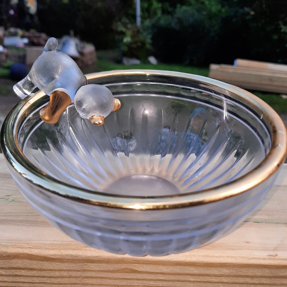 ~{Vintage}~ Dipped gold sneaky bear candy dish.
